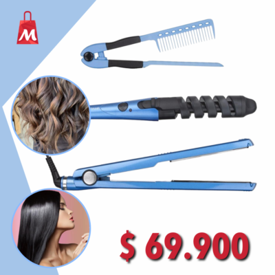Combo Plancha De Cabello + Rizador + Peine Nano Titanium