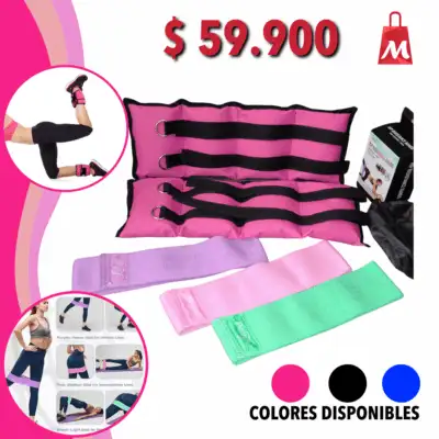 Combo Glúteos Profesional Pesas Tobilleras + Bandas Elásticas En Tela