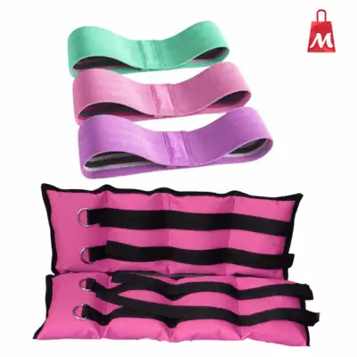 Combo Glúteos Profesional Pesas Tobilleras + Bandas Elásticas En Tela